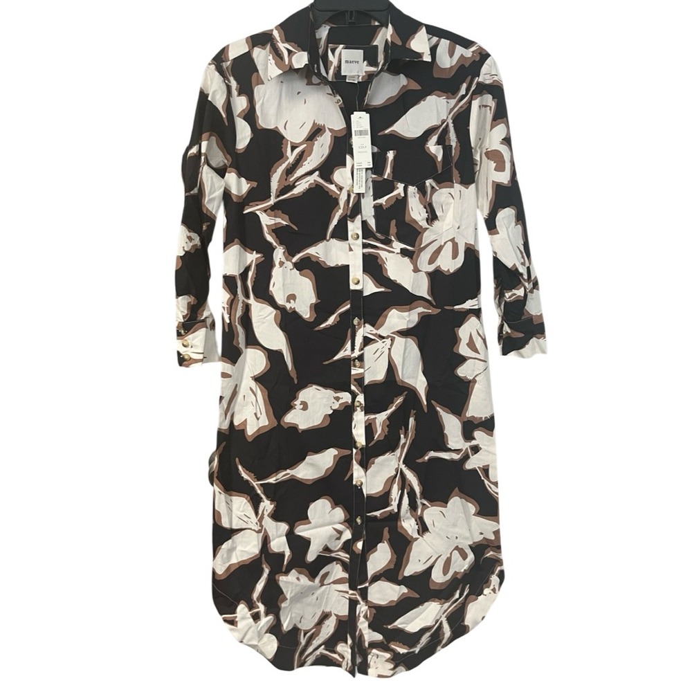 NWT Maeve Anthropologie Floral Shirt Dress XXSP Petite‎ 100% Cotton Midi